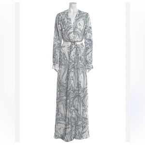 Jonathan Simkhai White and grey-blue Paisley Long Sleeve Dress
